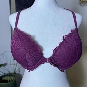 VS Pink burgundy lace date night racerback bra lined underwire front closure